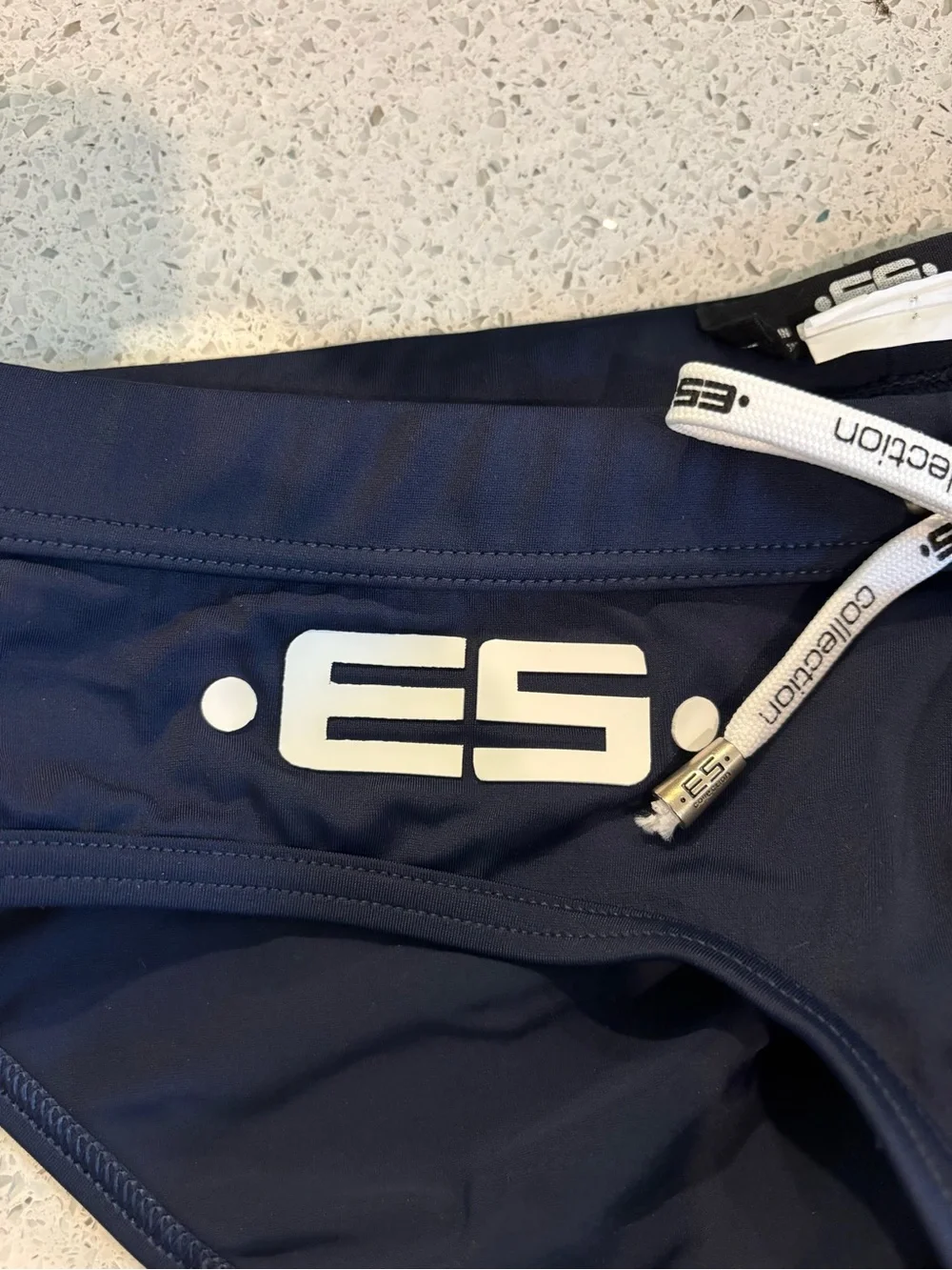 ES Collection Navy Swim Briefs with White Drawstring